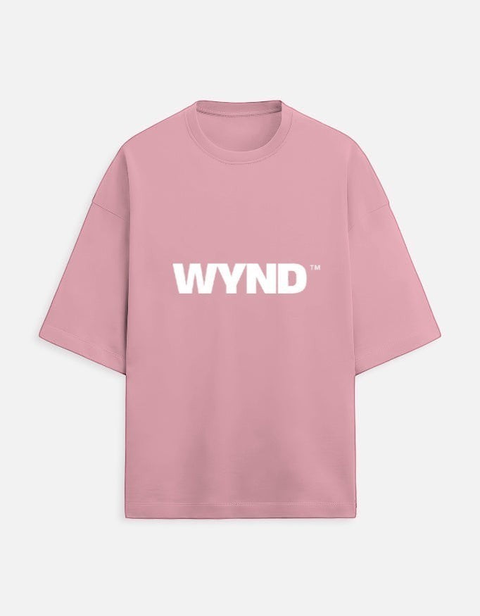WYND oversized pink terry knit t-shirt with drop shoulders and white logo