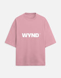 WYND oversized pink terry knit t-shirt with drop shoulders and white logo