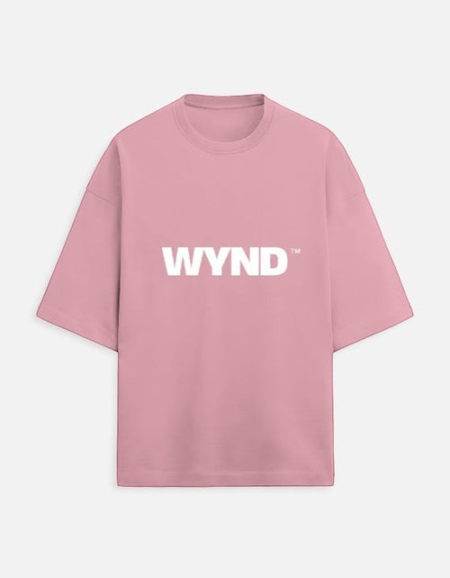 WYND oversized pink terry knit t-shirt with drop shoulders and white logo